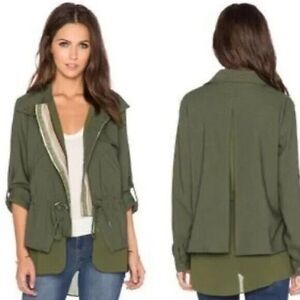 Anthro Greylin Anorak Jacket  Size XS  Green  Long Roll Tab Sleeve  Mixed Media